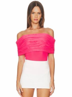 AFRM Off-Shoulder Ruched Hot Strawberry Bodysuit